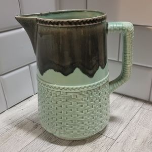 Antique Pitcher, German Majolica, Basketweave pattern, Tin Glaze Pottery.